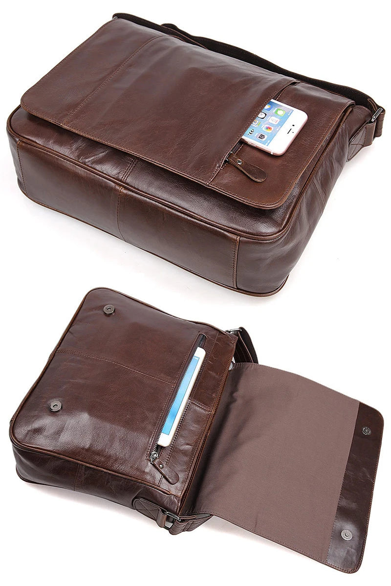 Fashion High Class Oil-Waxed Genuine Leather Shoulder Bag men Leather Messenger Bag Male Crossbody Bag Sling Leisure Bag Satchel