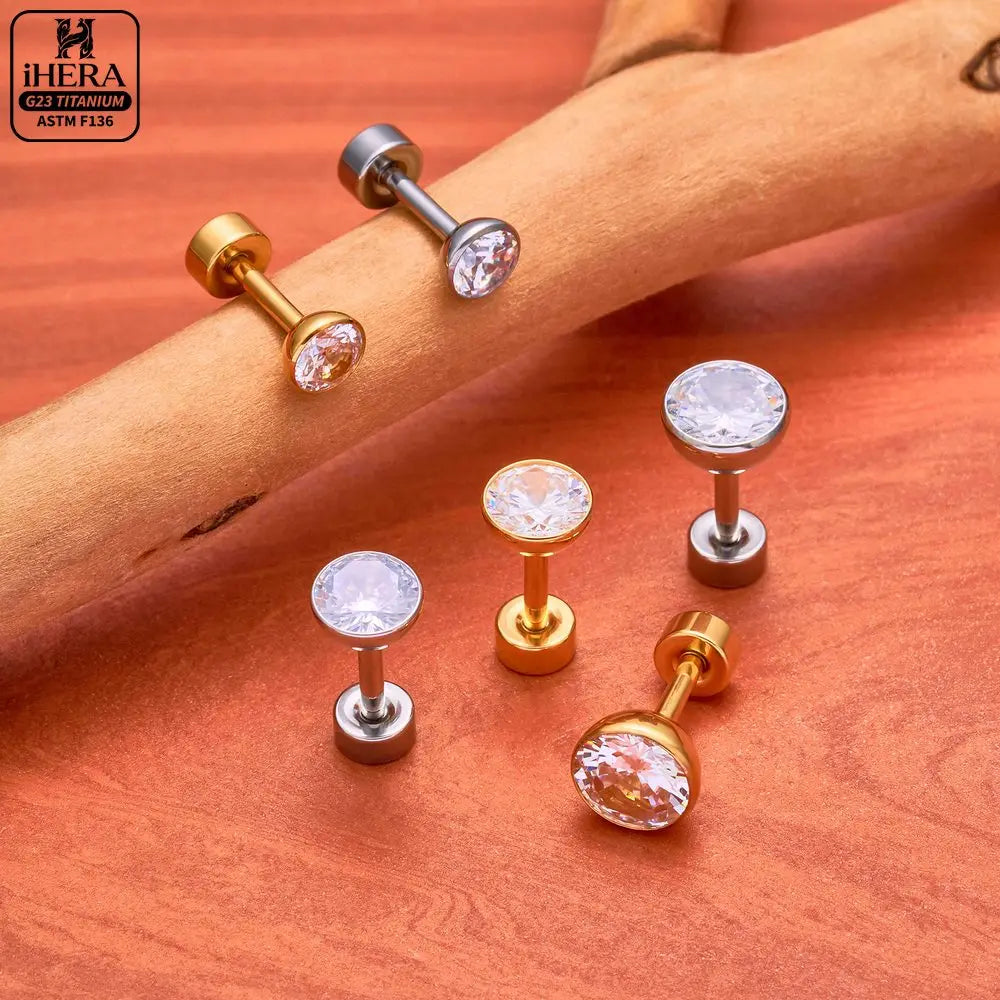 ASTM F136 Titanium Piercing Round Bowl Shaped Screw Labret Earring Set Lip Ring Cartilage Tragus Conch Jewelry Helix Nose Studs