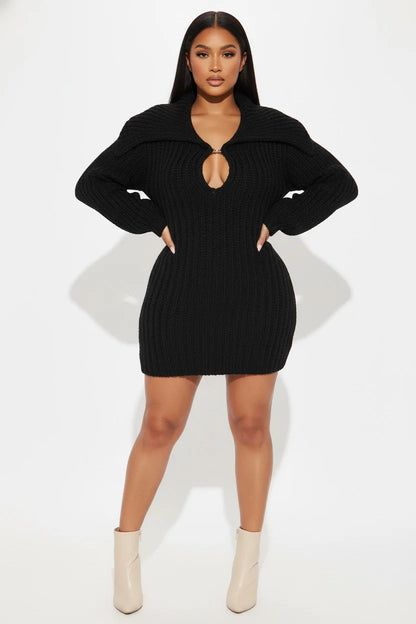 2025 New High Collar Elegant Commuter Big Collar Slim Fit Elastic Lantern Sleeve Woolen Dress