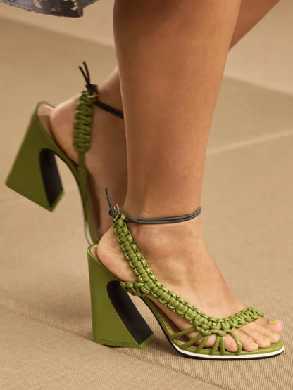 2026European and American Summer Women's Coarse High-heeled Woven Sandals Fashion Runway Plus Women's Sandals