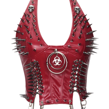 Goth Top Y2K Clothes Women's Tanks Emo Clothing Gothic Boho Tops with Spikes Punk Rock Teens Festival Spiked Bra Grunge T shirt