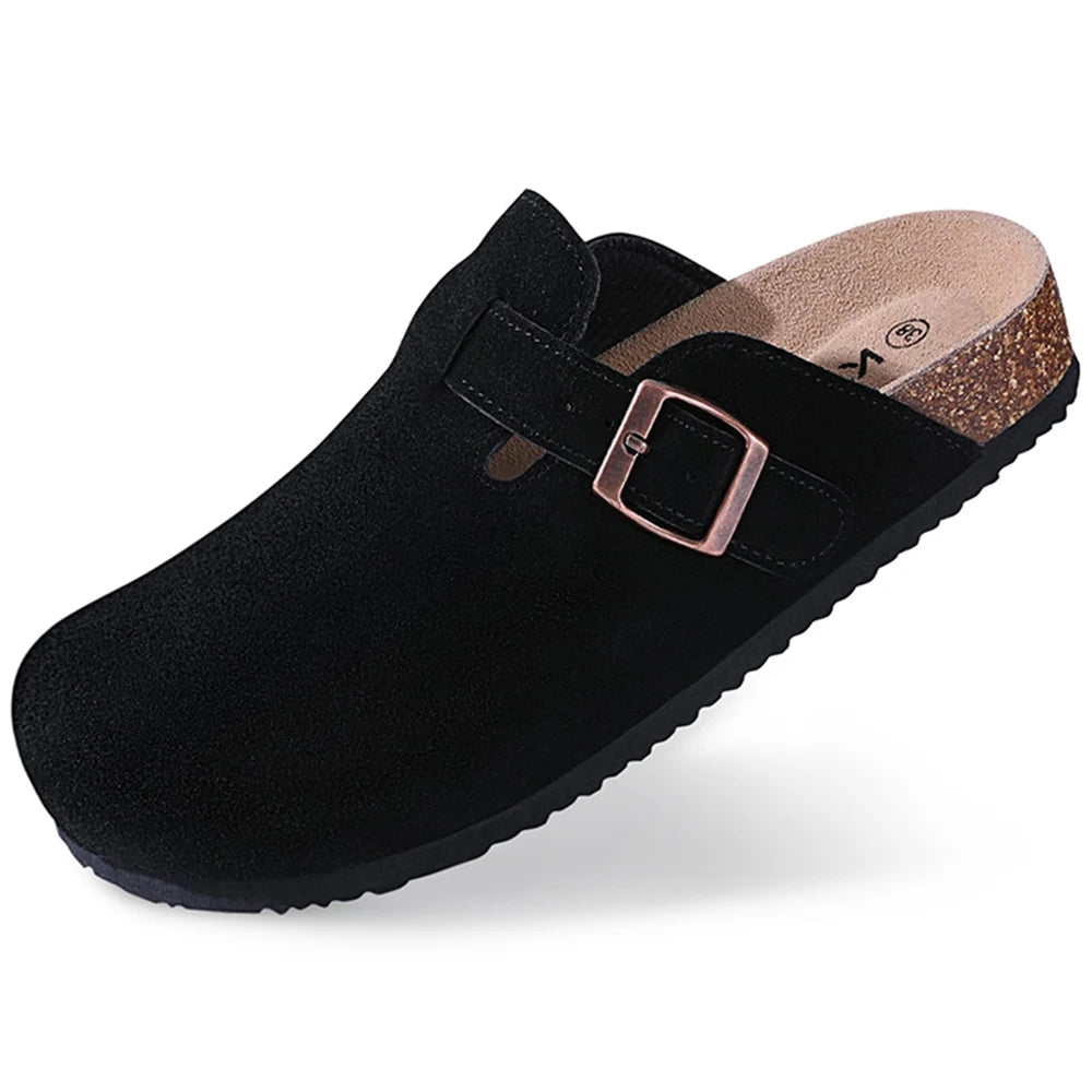 Goosecret Genuine Cow Suede Clogs for Women Men Clogs Soft Cork Footbed Mules Leisure House Shoes with Arch Support Beach Slides