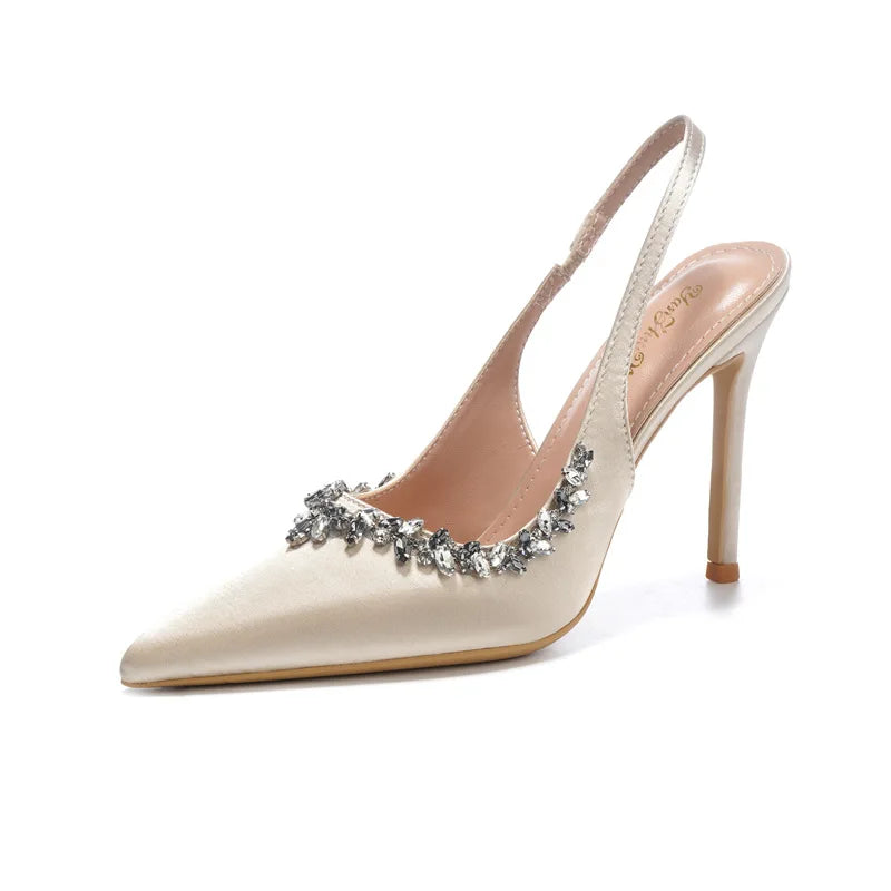 6cm 8cm 10cm Elegant Pointed Toe Slingback Rhinestone Wedding Shoes Stilettos Summer 2026 High Heels Sandals for Model Party