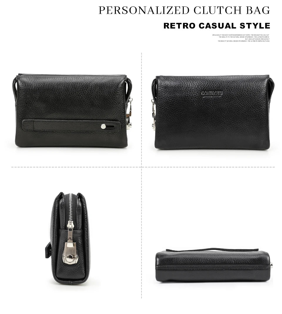 CONTACT'S Genuine Leather Male Clutch Password Design Men Handbag Wristlet Large Capacity Clutch Purse Casual Wallet Bag