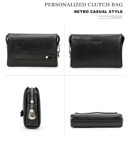 CONTACT'S Genuine Leather Male Clutch Password Design Men Handbag Wristlet Large Capacity Clutch Purse Casual Wallet Bag