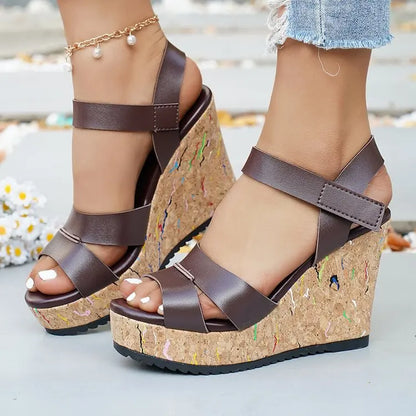 Women's Silver Chunky Platform Sandals 2026 Summer Cork Thick Sole Wedge Sandals Woman Plus Size 43 Pu Leather Casual Shoes