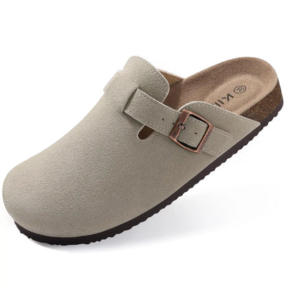 Goosecret Genuine Cow Suede Clogs for Women Men Clogs Soft Cork Footbed Mules Leisure House Shoes with Arch Support Beach Slides