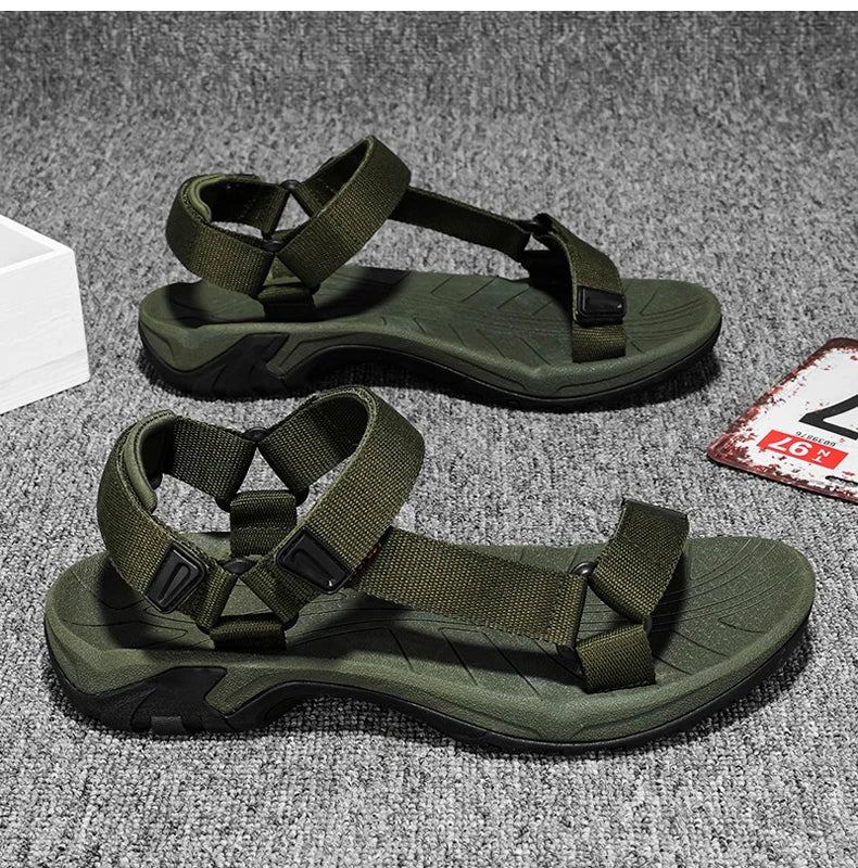 High Quality Summer Open Shoes Men Outdoor Adjustable Sandals Beach Gladiator Rome Breathable Green Pure Black Big Size 47 48