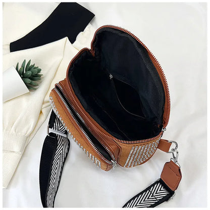 Fashion Shiny Women crossbody bags PU leather Wide strap Female Shoulder bags Ladies Waist Pack and Purses Saddle Chest Bags