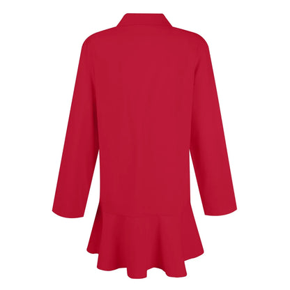 Women Loose Dresses Fashion Casual Half Open Shirt Hem Ruffle Classic Solid Dresses Daily Commute Date Simple Long Sleeve Dress