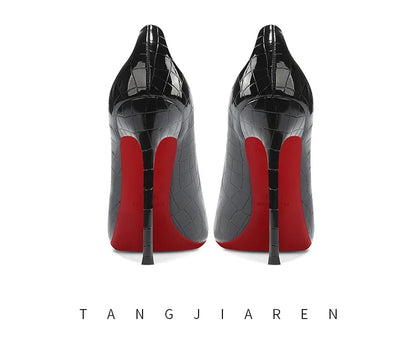 Summer new crocodile patterned high heels for women, slim heels, sexy, fashionable, versatile, professional single shoes