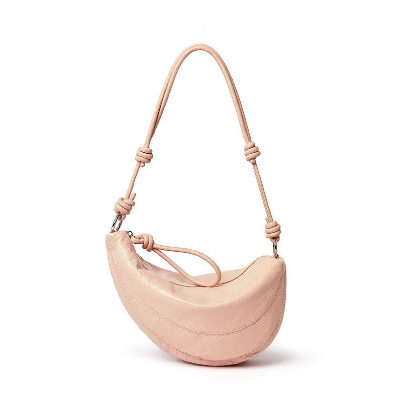 Fashionable Genuine Leather Saddle Bag, Top-grain Cowhide Dumpling Bag, High-end and Versatile Single-shoulder Crossbody Bag