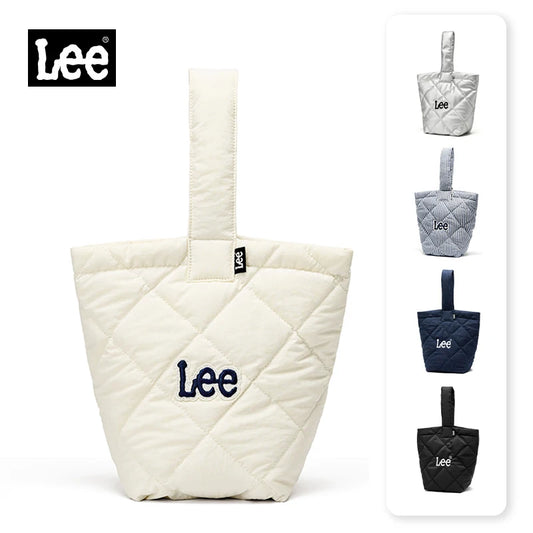 LEE Ladies Cute Design Puffer Bag Casual Soft Small Pink White Quilted Handbag Women Korean Style Down-filled Phone Bucket Bag