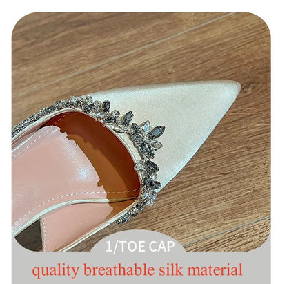 6cm 8cm 10cm Elegant Pointed Toe Slingback Rhinestone Wedding Shoes Stilettos Summer 2026 High Heels Sandals for Model Party