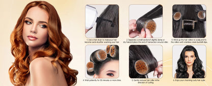 6pcs Large Roller Set Hook & Loop Aluminium Rose Gold Core Self Grip Rollers Ceramic Hot Thermal Volume Curler 90mm 1934