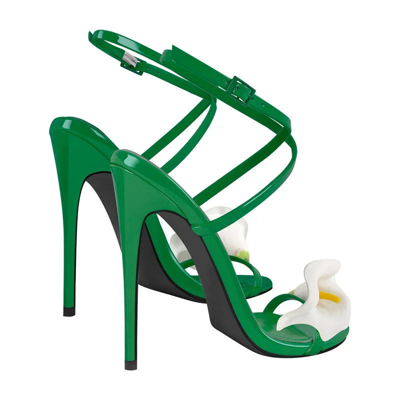 Onlymaker Women Open Toe Elegant Calla Lily Flower Sandals Wedding Heels Dressy Slingback Kitten Heel Summer Strappy Sandals