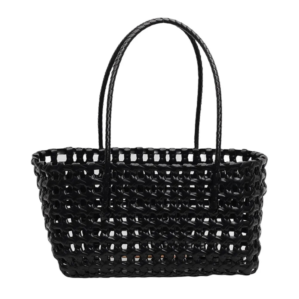 Plastic Hollow Weave Bag Countryside Style Large Capacity Beach Tote Bag Bohemian Style Bucket Bag Woman PVC Handbag Girls