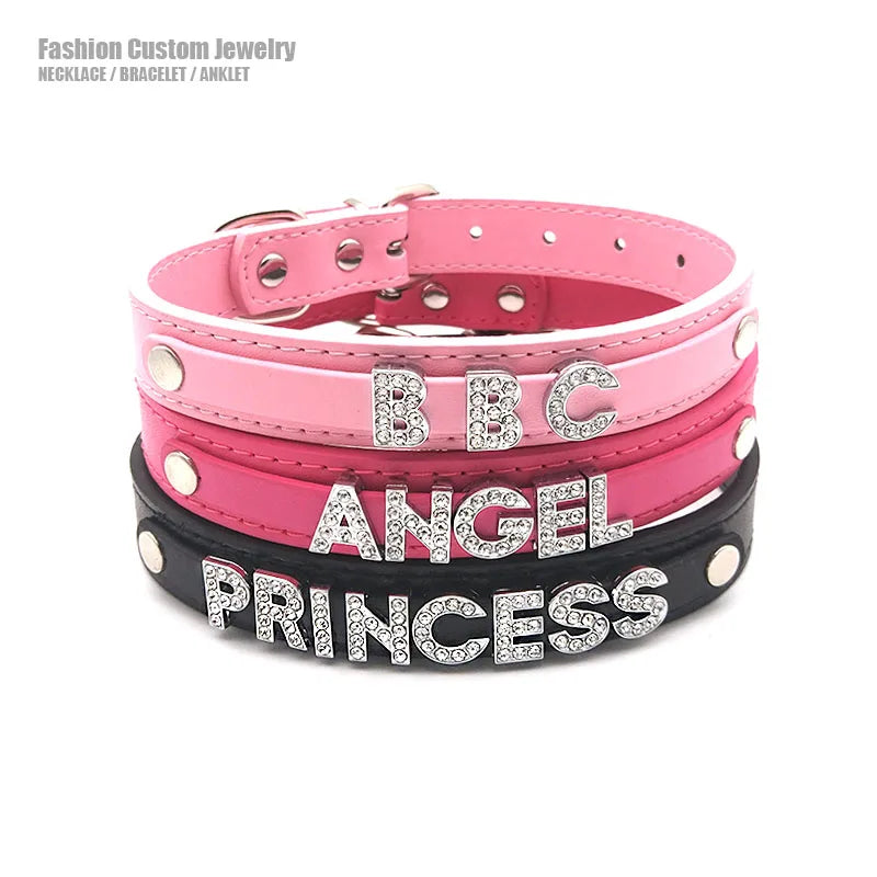 Punk Leather Collar DIY Custom Name Necklace Personalized Letter Angel Queen Choker for Women Men Sexy Cosplay Jewelry Gifts