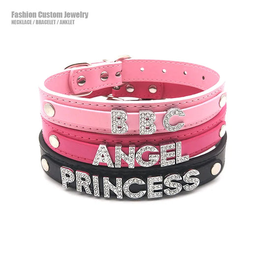 Punk Leather Collar DIY Custom Name Necklace Personalized Letter Angel Queen Choker for Women Men Sexy Cosplay Jewelry Gifts
