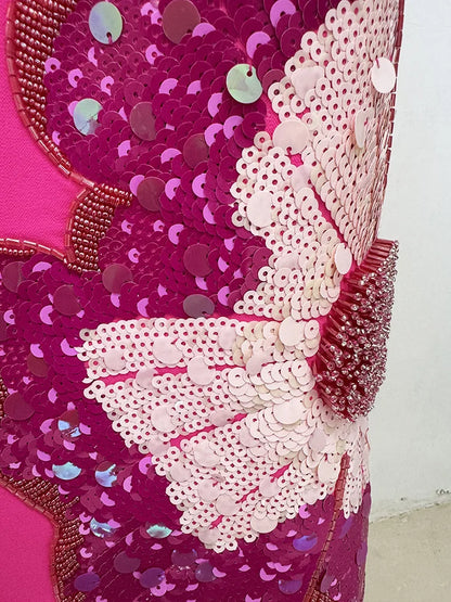 HIGH STREET Newest 2026 Designer Fashion Women's Beaded Sequin Three-Dimensional Flower Short Sleeved Midi Dress