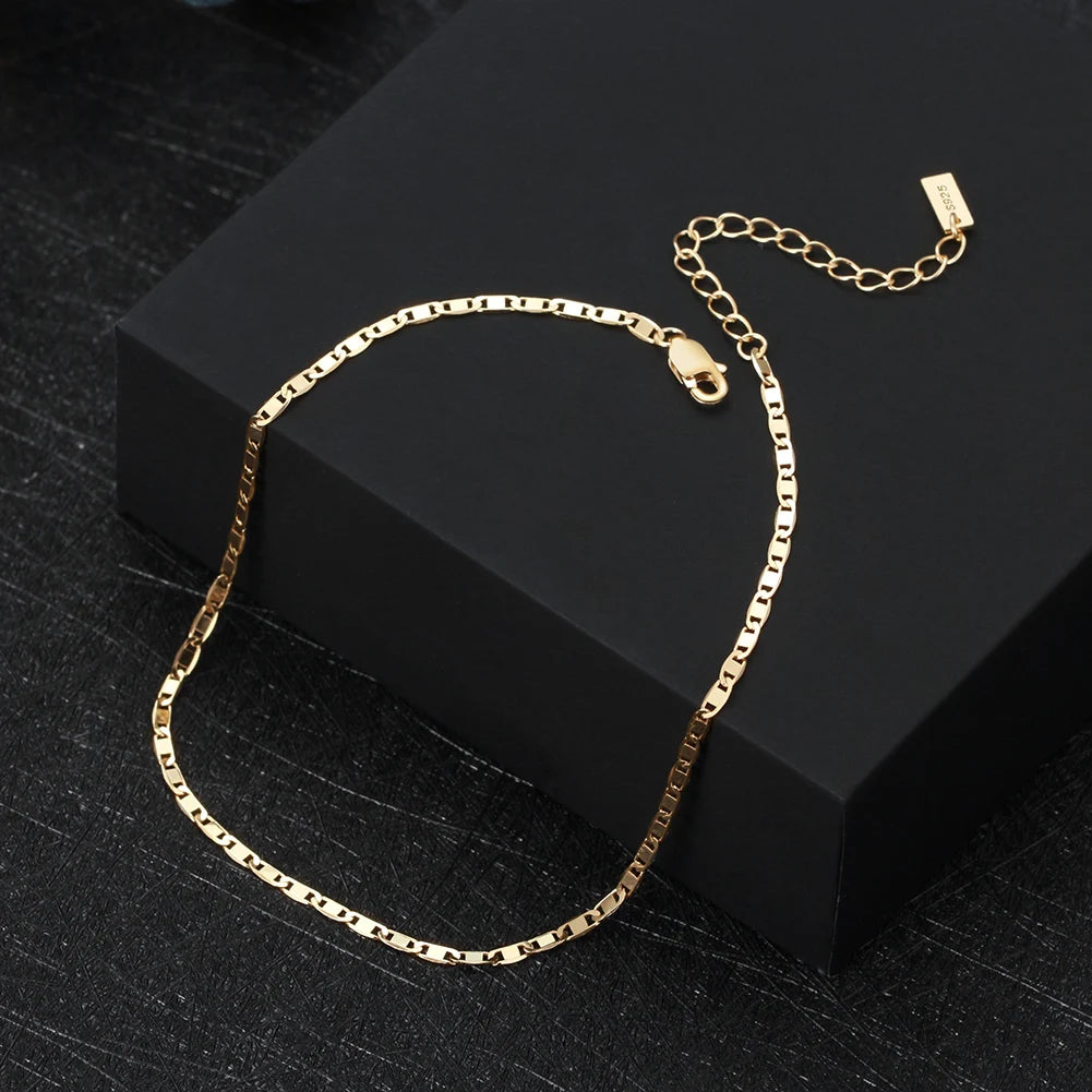 Rinntin Italian Sparkle Mirror Link Chain Anklet Women's 925 Silver Summer Foot Chain Bracelet Fashion Ankle Straps Jewelry SA29
