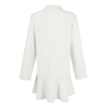 Women Loose Dresses Fashion Casual Half Open Shirt Hem Ruffle Classic Solid Dresses Daily Commute Date Simple Long Sleeve Dress