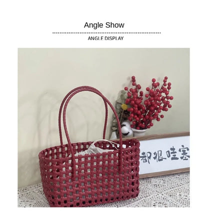 Plastic Hollow Weave Bag Countryside Style Large Capacity Beach Tote Bag Bohemian Style Bucket Bag Woman PVC Handbag Girls