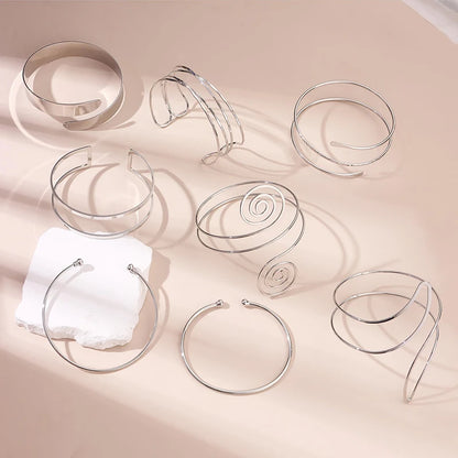 FTCY 8 Pcs Arm Cuff Bracelet for Women Gold Color Adjustable Layered Coil Swirl Armlet Bangles Jewelry Set for OutSide