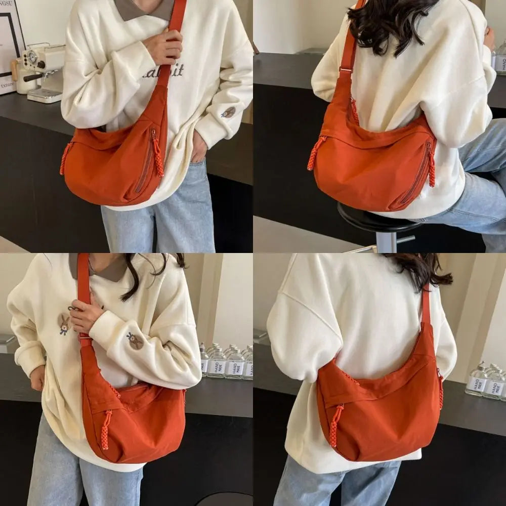 Casual Canvas Crossbody Bags Korean Simplified Large Capacity Sports Hobos Bag Solid Color Lightweight Dumpling Bag Women