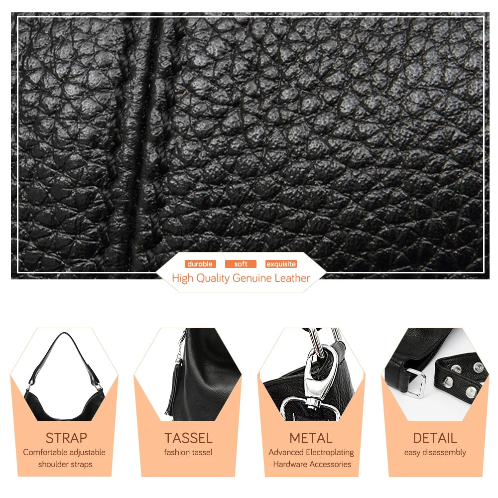 Zency 2026 New Fashion Soft Real Genuine Leather Tassel Women Handbag Elegant Ladies Hobo Shoulder Bag Messenger Purse Satchel