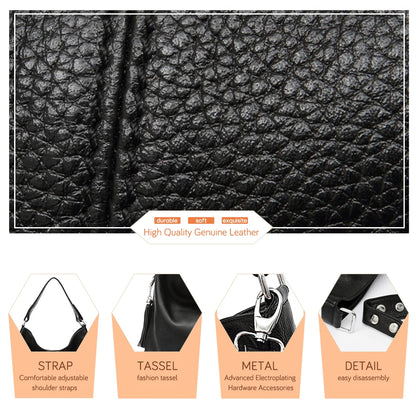 Zency 2026 New Fashion Soft Real Genuine Leather Tassel Women Handbag Elegant Ladies Hobo Shoulder Bag Messenger Purse Satchel