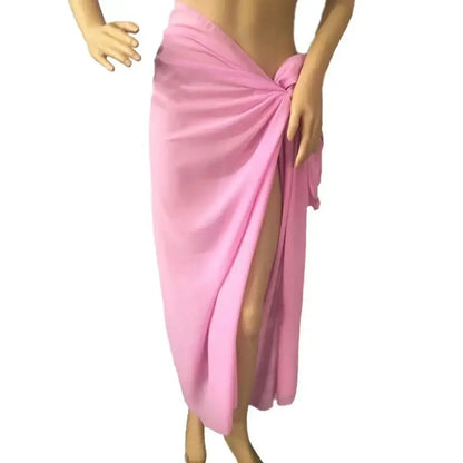 Summer Women Short Solid Sarong Swimsuit Coverups Beach Bikini Wrap Sheer Short Skirt Chiffon Skirt Scarf Swimwear Cover-ups
