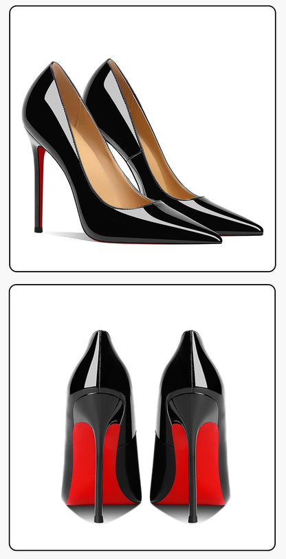 High Heels For Woman 2026 Trend New Leather Luxury Red Shiny Bottom Pointed Toe Stiletto Pumps 12cm Sexy Comfortable Party Shoes