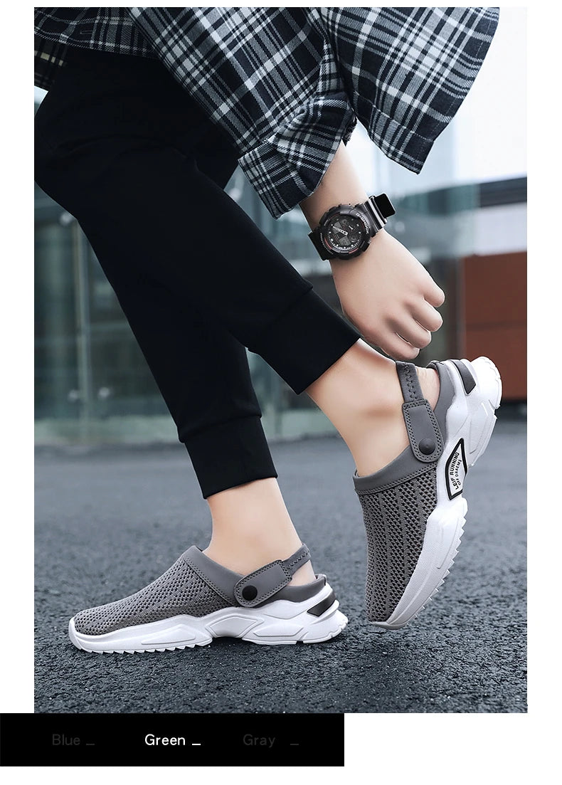 2025 Men Summer Sandal Mesh Mules Breathable Padded Beach Flip Flops Shoes Solid Flat Bath Slippers Outside Men Slippers Zapatos