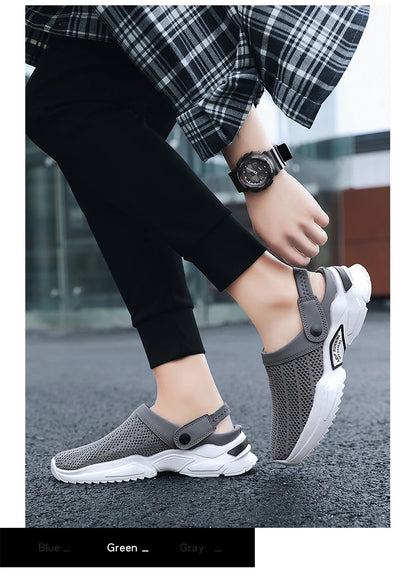 2025 Men Summer Sandal Mesh Mules Breathable Padded Beach Flip Flops Shoes Solid Flat Bath Slippers Outside Men Slippers Zapatos