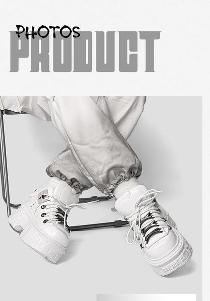 2026 Gothic Ankle Rock Boots Woman Sneakers New Punk Style Women Shoes Lace-up Heel Height Platform Shoes Woman Metal Decor
