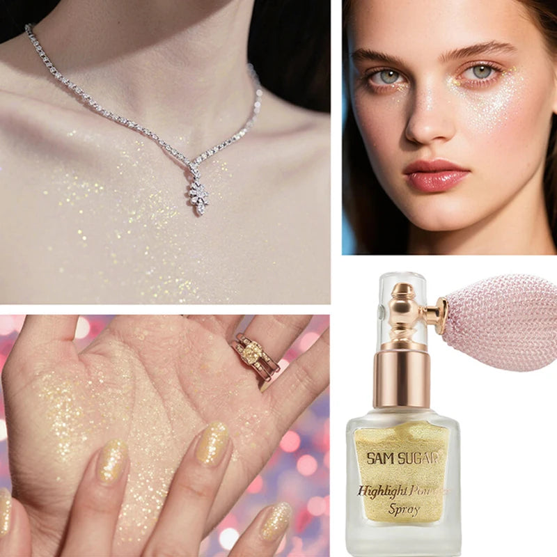 Face & Body Shimmer Spray, Contour Highlight Powder Mist, Ultra-Fine Glitter for Cheekbones Legs Body, Dewy Makeup Setting Spray