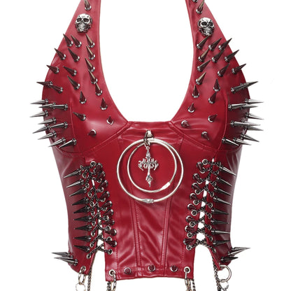 Goth Top Y2K Clothes Women's Tanks Emo Clothing Gothic Boho Tops with Spikes Punk Rock Teens Festival Spiked Bra Grunge T shirt