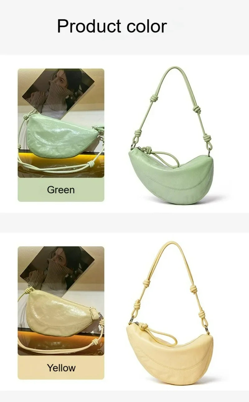 Fashionable Genuine Leather Saddle Bag, Top-grain Cowhide Dumpling Bag, High-end and Versatile Single-shoulder Crossbody Bag