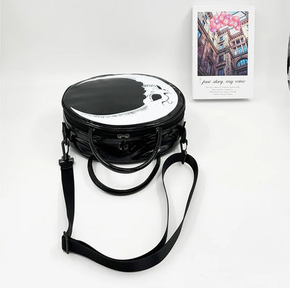 Girls Punk Dark Gothic Novel Shoulder Bag Skull Crossbody Bag, Moon Messenger Bag, Round Bag