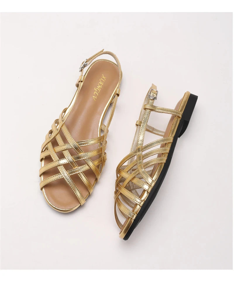 Women Roman Gladiator Flat Sandals Summer Soft Bottom Open Toe Narrow Band Weave Casual Shoes Plus Size Sandalias босоножки