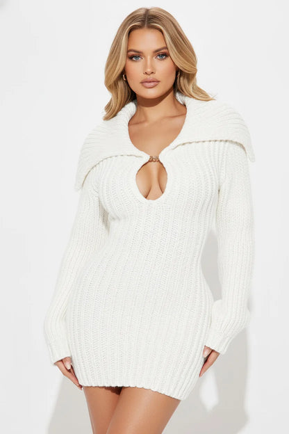 2025 New High Collar Elegant Commuter Big Collar Slim Fit Elastic Lantern Sleeve Woolen Dress