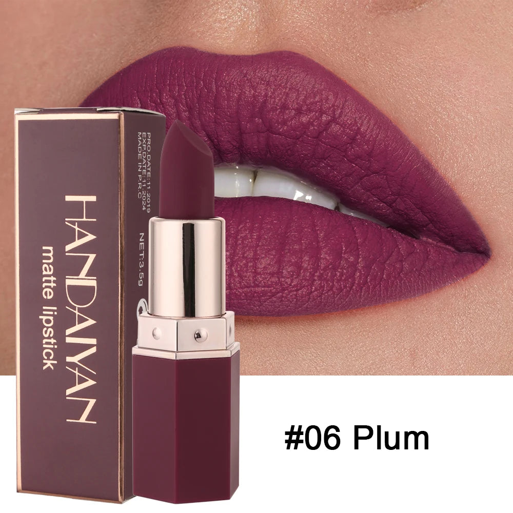 Moisturizing Matte Lipstick 6 Shades Long Lasting Non Transfer Nude Lip Gloss HANDAIYAN Cosmetics For Ladies