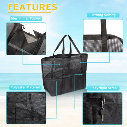 Mesh Beach Bag Waterproof Sandproof - Large Tote Pool Bag for Women Vacation Essentials Beach Accessories