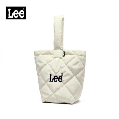LEE Ladies Cute Design Puffer Bag Casual Soft Small Pink White Quilted Handbag Women Korean Style Down-filled Phone Bucket Bag