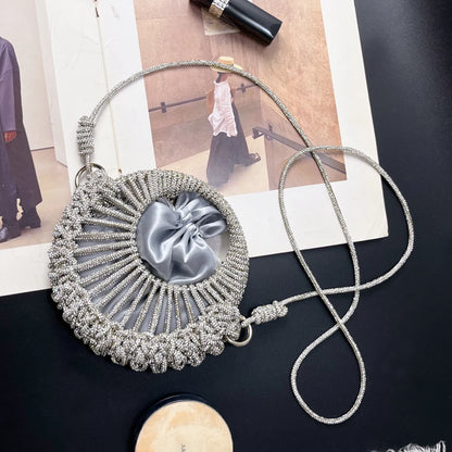 Niche design full diamond shiny small round bag for women 2025 socialite dinner bag casual versatile handbag rhinestone bag