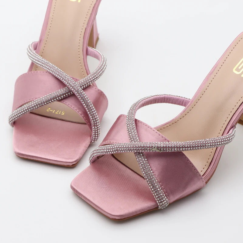 Black Red High Heel Slippers Women Open Toe Slingback Sandals Female Pumps Square Toe Summer Simple Designer Heeled Sandals