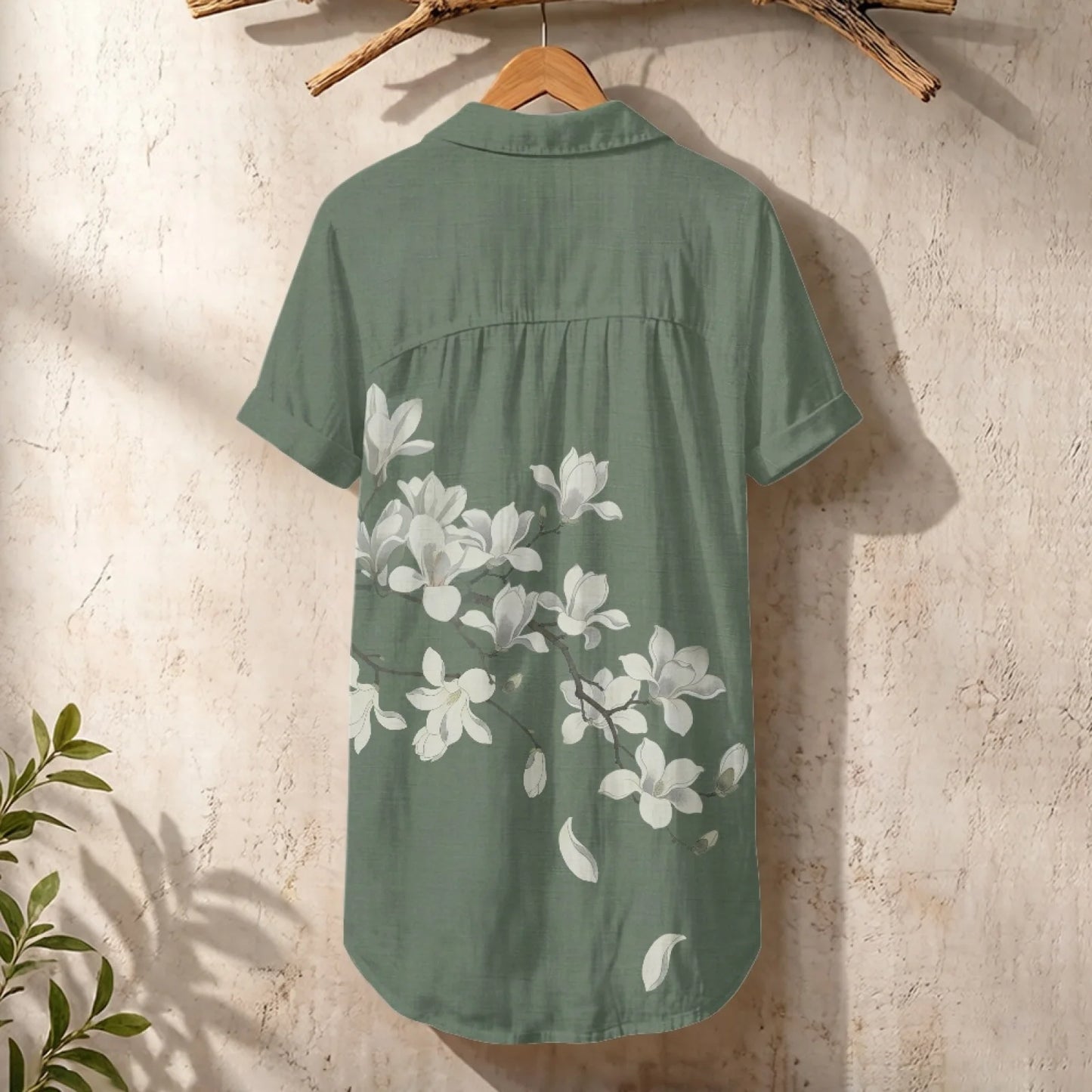 Women's Linen Shirt Dress Chinese Style Flower Womens Dress Summer Button-Down Shirt Dress Loose A-Line Midi Shift Tunic Dress