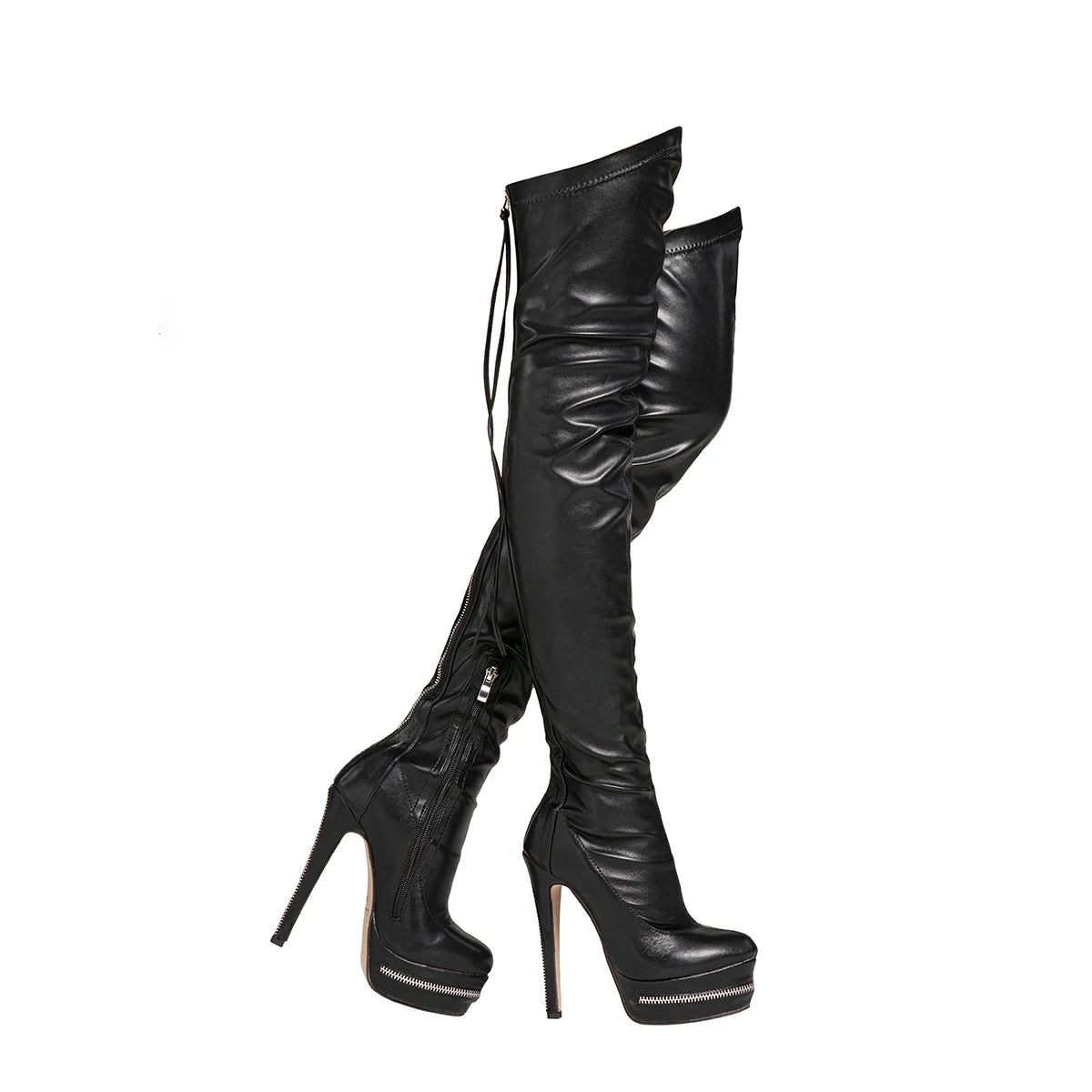Sexy Women Elegant Pointed Toe Over The Knee High Boots Slim Stiletto Heels Platform Zipper Thigh High Party Evening Dress Shoes