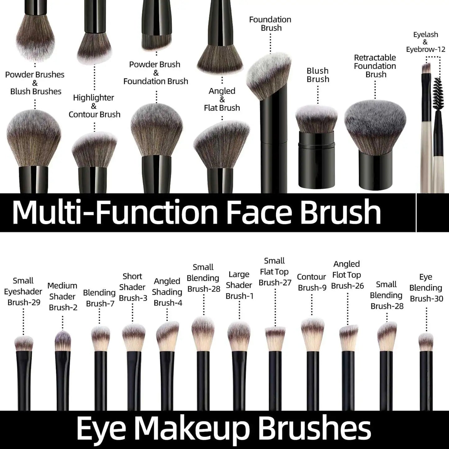 20pcs/set Pro Makeup Brushes Double Ended Foundation Concealers Blush Eye Shadows Brush for Liquid Cream Powder Blending